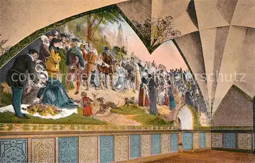 AK / Ansichtskarte Meissen_Elbe_Sachsen Schloss Albrechtsburg Vater August und Mutter Anna unter ihrem Volke 1570 Gemaelde Meissen_Elbe_Sachsen