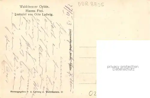 AK / Ansichtskarte Oybin Waldtheater Hanns Frei Lustspiel von Otto Ludwig Oybin