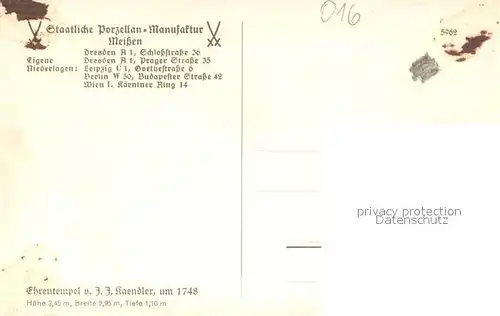 AK / Ansichtskarte Meissen_Elbe_Sachsen Ehrentempel von Kaendler um 1748 Porzellanmanufactur Meissen Meissen_Elbe_Sachsen