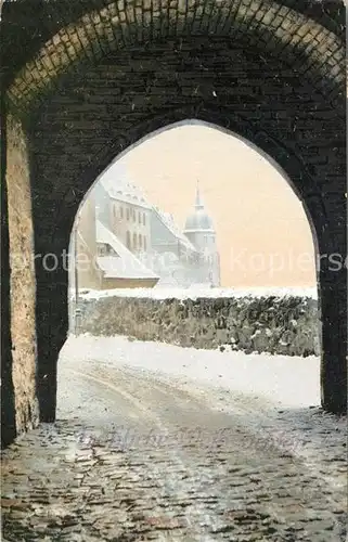 AK / Ansichtskarte Meissen_Elbe_Sachsen Burglehntorbogen Blick auf Albrechtsburg im Winter Meissen_Elbe_Sachsen