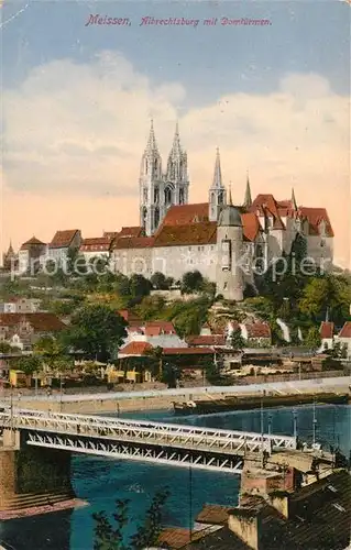 AK / Ansichtskarte Meissen_Elbe_Sachsen Elbbruecke Blick zur Albrechtsburg mit Dom Meissen_Elbe_Sachsen