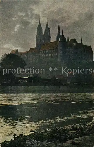 AK / Ansichtskarte Meissen_Elbe_Sachsen Partie an der Elbe Albrechtsburg bei Nachtstimmung Meissen_Elbe_Sachsen