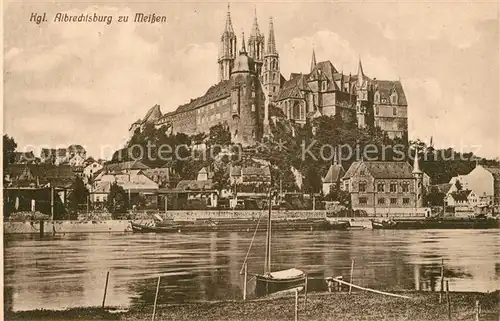 AK / Ansichtskarte Meissen_Elbe_Sachsen Koenigliche Albrechtsburg und Dom Uferpartie an der Elbe Meissen_Elbe_Sachsen