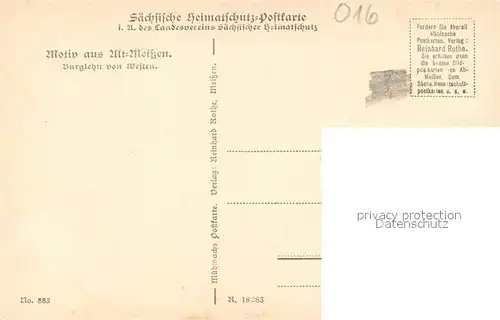 AK / Ansichtskarte Alt_Meissen_Elbe Motiv Burglehn von Westen Serie Saechsische Heimatschutzpostkarte Alt_Meissen_Elbe