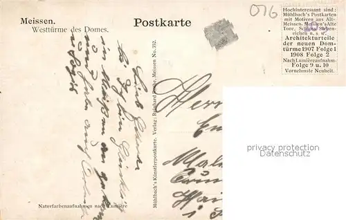 AK / Ansichtskarte Meissen_Elbe_Sachsen Westtuerme des Domes Meissen_Elbe_Sachsen