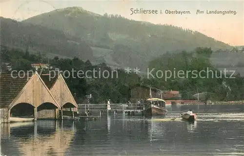 AK / Ansichtskarte Schliersee Landungssteg Bootshaeuser Fahrgastschiff Schliersee