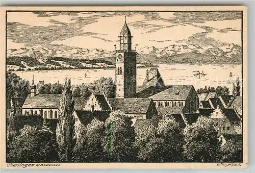 AK / Ansichtskarte ueberlingen_Bodensee Stadtpanorama Kuenstler Marschall ueberlingen Bodensee