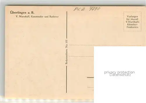 AK / Ansichtskarte ueberlingen_Bodensee Stadtpanorama Kuenstler Marschall ueberlingen Bodensee