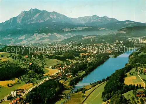 AK / Ansichtskarte Rotsee Fliegeraufnahme mit Luzern und Pilatus Rotsee