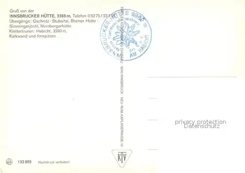 AK / Ansichtskarte Innsbruckerhuette Gschnitz Stubaital Bremer Huette Simmingerjoechl Innsbruckerhuette