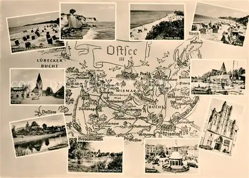 AK / Ansichtskarte Mecklenburg Gebietskarte Boltenhagen Insel Poel Rerik Kluetz Grevesmuehlen Wismar Kirchdorf Mecklenburg