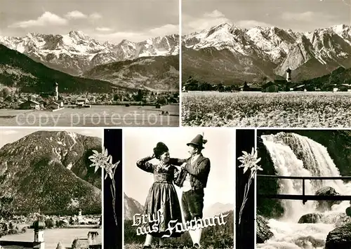 AK / Ansichtskarte Farchant Panorama Trachten Wasserfall Farchant