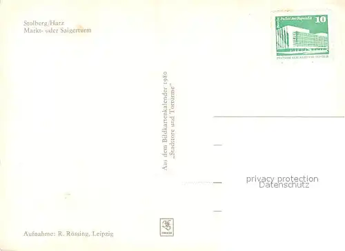 AK / Ansichtskarte Stolberg_Harz Markt oder Saigerturm Stolberg Harz