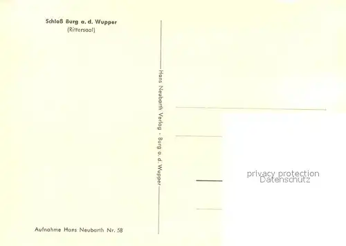 AK / Ansichtskarte Burg_Wupper Schloss Burg Rittersaal Burg Wupper