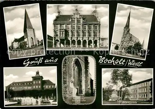 AK / Ansichtskarte Bocholt_Westfalen St Georg Kirche Rathaus Ev Kirche Gymnasium Kolpingplatz Bocholt_Westfalen