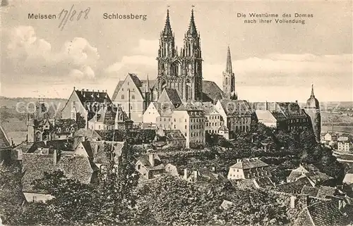 AK / Ansichtskarte Meissen_Elbe_Sachsen Schlossberg Albrechtsburg Westtuerme des Domes nach ihrer Vollendung Meissen_Elbe_Sachsen