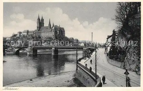 AK / Ansichtskarte Meissen_Elbe_Sachsen Elbbruecke Albrechtsburg und Dom Meissen_Elbe_Sachsen