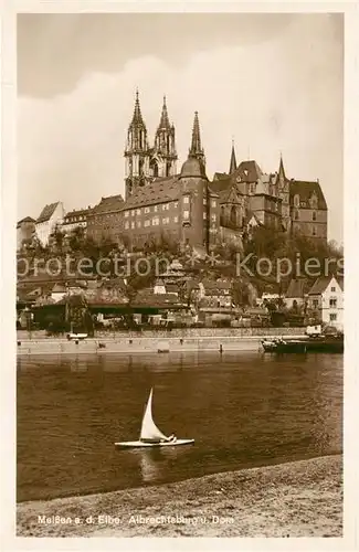 AK / Ansichtskarte Meissen_Elbe_Sachsen Uferpartie an der Elbe Albrechtsburg und Dom 1000jaehrige Stadt Meissen_Elbe_Sachsen