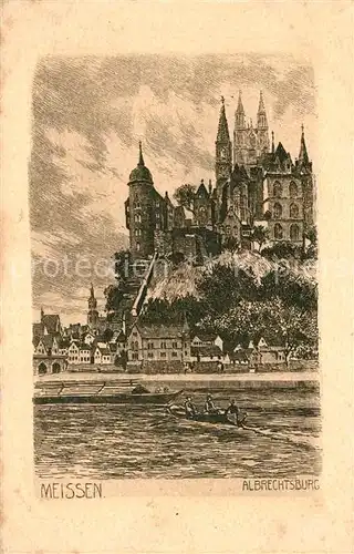 AK / Ansichtskarte Meissen_Elbe_Sachsen Albrechtsburg und Dom Zeichnung Kuenstlerkarte Meissen_Elbe_Sachsen