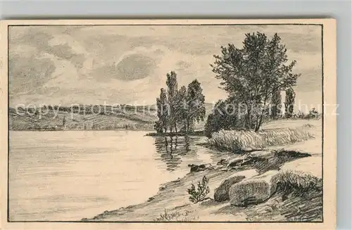 AK / Ansichtskarte Unteruhldingen Seeufer Hornstaad Badeplatz vom Schloessle Zeichnung Ostermayer Unteruhldingen