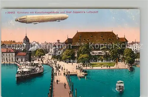 AK / Ansichtskarte Konstanz_Bodensee Konziliumsgebaeude Graf Zeppelin Luftschiff Konstanz_Bodensee