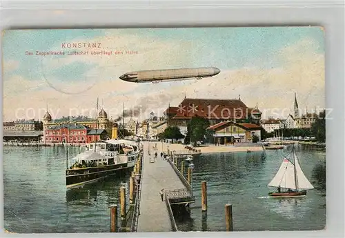 AK / Ansichtskarte Konstanz_Bodensee Zeppelin Luftschiff Hafen Konstanz_Bodensee