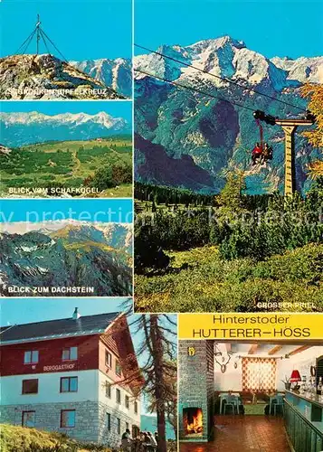 AK / Ansichtskarte Hinterstoder Berghaus Hutterer Hoess Dachstein Blick vom Schafkogel Schrocken Gipfelkreuz Hinterstoder