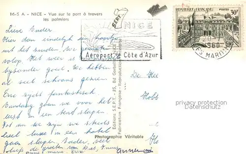 AK / Ansichtskarte Nice_Alpes_Maritimes Vue sur le port a travers les palmiers Nice_Alpes_Maritimes