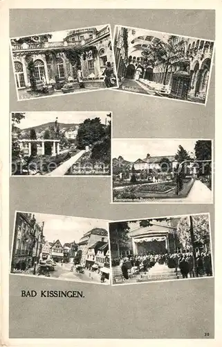 AK / Ansichtskarte Bad_Kissingen Schmuckhof Wandelhalle Rosengarten Marktplatz Kurkonzert Bad_Kissingen