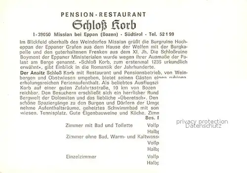 AK / Ansichtskarte Missian_Bozen bei Eppan Pension Schloss Korb Missian Bozen