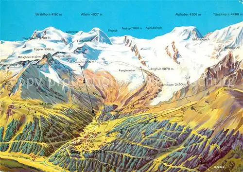 AK / Ansichtskarte Saas Fee Panoramakarte Skilifte Saas Fee