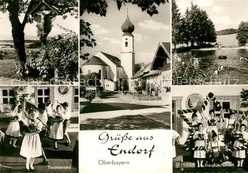 AK / Ansichtskarte Endorf_Bad Moorbad Sterntan Trachtentanz Kirchenpartie Endorf_Bad