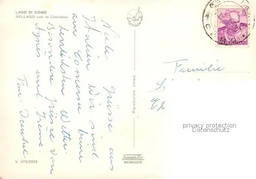 AK / Ansichtskarte Bellagio_Lago_di_Como Panorama Cadenabbia Bellagio_Lago_di_Como