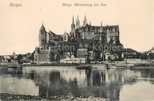 AK / Ansichtskarte Meissen_Elbe_Sachsen Uferpartie an der Elbe Koenigliche Albrechtsburg und Dom Meissen_Elbe_Sachsen