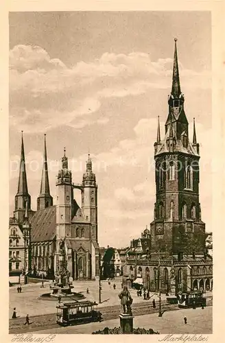 AK / Ansichtskarte Halle_Saale Marktplatz Kirche Haendel Denkmal Kupfertiefdruck Halle_Saale