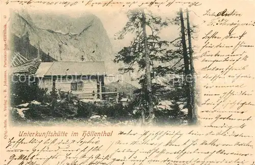 AK / Ansichtskarte Garmisch Partenkirchen Unterkunftshuette im Hoellental Alpen Garmisch Partenkirchen