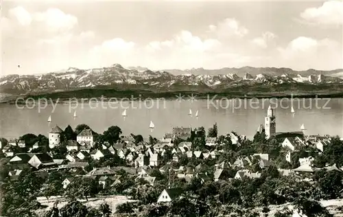 AK / Ansichtskarte ueberlingen_Bodensee Panorama mit Schweizer Alpen ueberlingen Bodensee