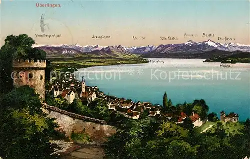 AK / Ansichtskarte ueberlingen_Bodensee Panorama Blick ueber den See zu den Alpen ueberlingen Bodensee