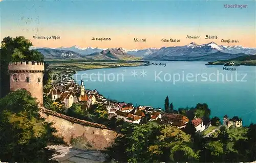 AK / Ansichtskarte ueberlingen_Bodensee Panorama Blick ueber den See zu den Alpen ueberlingen Bodensee