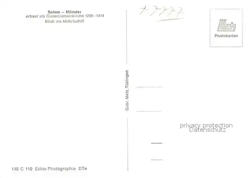 AK / Ansichtskarte Salem_Baden Muensterkirche Blick ins Mittelschiff Salem_Baden