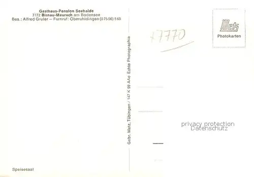 AK / Ansichtskarte Maurach_Birnau Gasthaus Pension Seehalde Speisesaal Maurach Birnau