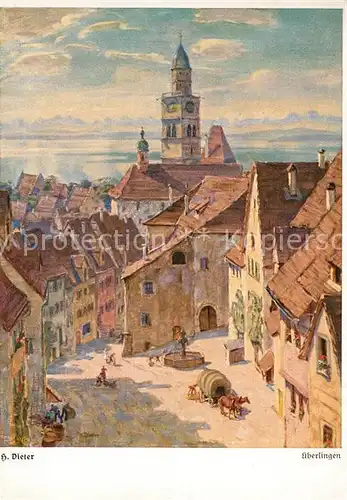 AK / Ansichtskarte ueberlingen_Bodensee Stadtmotiv mit Kirche Dieter Kuenstlerkarte ueberlingen Bodensee
