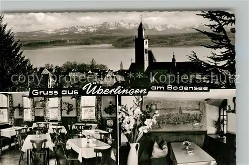 AK / Ansichtskarte ueberlingen_Bodensee Stadtpanorama mit Blick auf die Alpen Gasthof Zum gruenen Baum Restaurant ueberlingen Bodensee