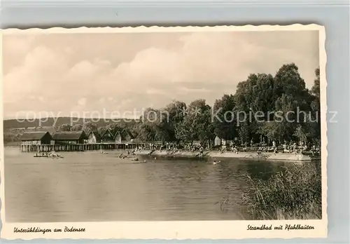 AK / Ansichtskarte Unteruhldingen Strandbad mit Pfahlbauten Unteruhldingen