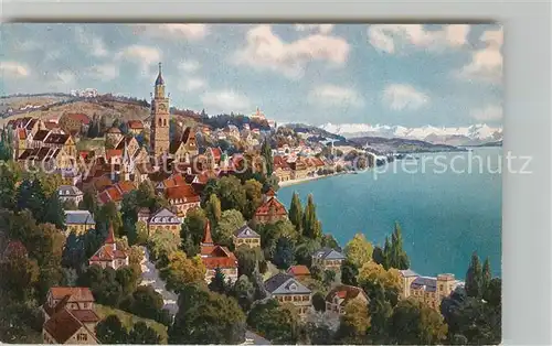 AK / Ansichtskarte ueberlingen_Bodensee Panorama mit Alpenblick Kuenstlerkarte ueberlingen Bodensee