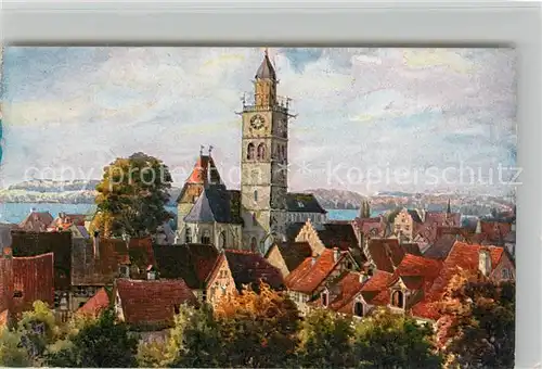 AK / Ansichtskarte ueberlingen_Bodensee Stadtbild mit Muensterkirche Marschall Kuenstlerkarte ueberlingen Bodensee