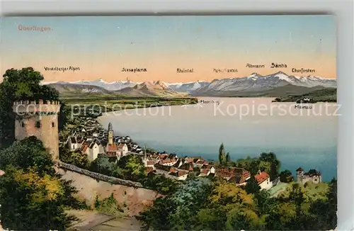 AK / Ansichtskarte ueberlingen_Bodensee Panorama mit Meersburg Insel Mainau Alpenblick ueberlingen Bodensee