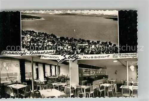 AK / Ansichtskarte Nussdorf_ueberlingen Strandcafe Pension Zolg Bodensee Alpen Fliegeraufnahme Nussdorf ueberlingen