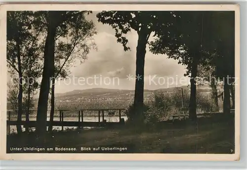 AK / Ansichtskarte Unteruhldingen Uferpartie am Bodensee Blick auf ueberlingen Unteruhldingen