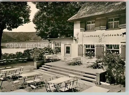 AK / Ansichtskarte Bonndorf_ueberlingen Hoehengasthof Pension Haldenhof Terrasse Blick auf den Bodensee Bonndorf ueberlingen